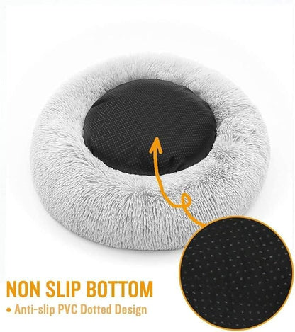 Cat Beds for Indoor Cats - Cat Bed Washable 20 inches, Dog Beds for Small Medium Dogs, Anti Anxiety Round Fluffy Plush Faux Fur Pet Bed, Thick Bottom (Light Grey, Medium)