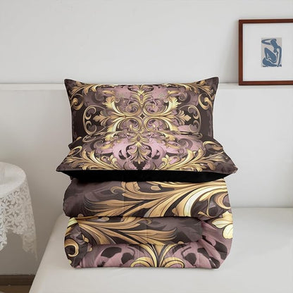 Erosebridal (Just Print Damask Toddler Size Bedding Set, Retro Vintage Flowers Paisley Comforter Set for Women Men Adults, Hippie Bohemian Duvet Quilt Sets, Tribal Exotic Victorian Bed Sets