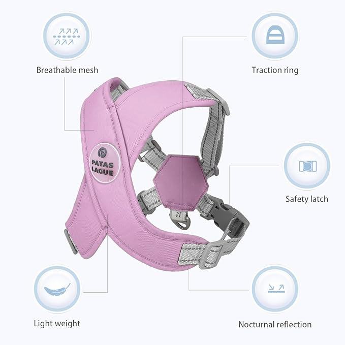 Patas Lague Dog Harness with Leash Set Adjustable Soft Padded Step-in Dog Vest No Choke No Pull Reflective for Small Pets with Poop Bags and Dispenser, Solid and No-chew, Purple XS