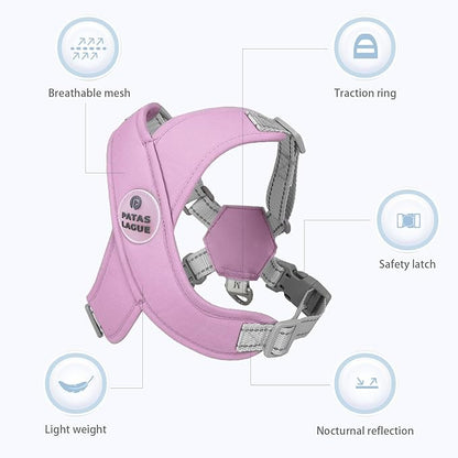 Patas Lague Dog Harness with Leash Set Adjustable Soft Padded Step-in Dog Vest No Choke No Pull Reflective for Small Pets with Poop Bags and Dispenser, Solid and No-chew, Purple XS