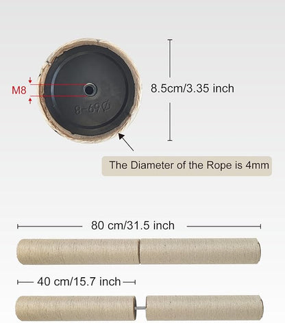 TIMHAKA 4 PCS M8 Cat Scratching Post Replacement, 15.7 x 3.3 inch Sisal Pole Cat Tree Replacement Post with Screws, Refill Sisal Rope Scratcher Posts for Indoor Tree Tower Cat Furniture Protector