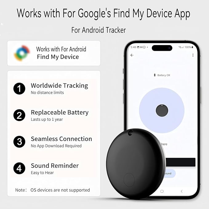 Android GPS Tracker for Vehicles, Hidden Tracking Device for Vehicles, Car Tracker No Subscription Work with Find My, Smart Tag with Audio for Kids, Key, Dogs, Luggage, Bag (Android-4 Pack)