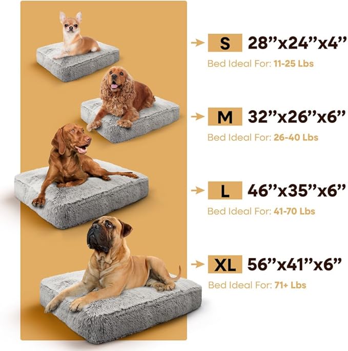 Bessie and Barnie Frosted Willow Extra Plush Shag Faux Fur Luxury Sicilian Rectangle Pet/Dog Bed (Multiple Sizes)