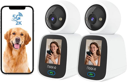 Noorio 5G Two Way Video Calling Camera, One Click Call 2K Pet Camera with Phone App, 360° PTZ Dog Cam with Speaker, Color Night Vision, 2.4 Inch Screen, CL200 2Pcs