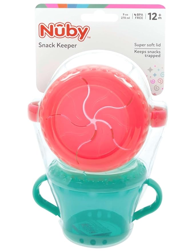Nuby 2-Pack Snack Keepers, Coral and Aqua