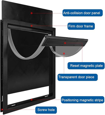 CEESC Large Dog Door with Soft Transparent Magnetic Flap and Snap-in Closing Panel, Premium PVC Plastic Pet Door for Large Dogs(XL,Black)