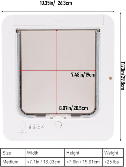 Ymiko Smart Pet Door Electronic Cat Flap Collar Activated 2 Way Entry Microchip Sensing Technology Weatherproof Plastic for Interior Exterior Doors