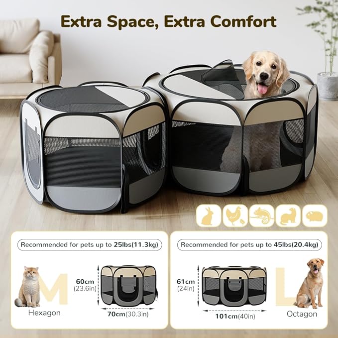 Cat Playpen, 70"x 24" Large Portable Puppy Playpen, 2-Room Foldable Dog Playpen for Indoor Outdoor Dogs, Cats, Small Animals with Carrying Case