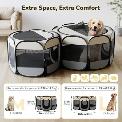Cat Playpen, 70"x 24" Large Portable Puppy Playpen, 2-Room Foldable Dog Playpen for Indoor Outdoor Dogs, Cats, Small Animals with Carrying Case