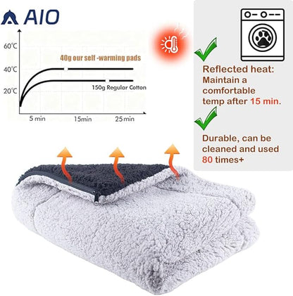 Self Heated Dog Mat Advanced Extra Warm Thermal Pet Pad for Indoor Outdoor Pets with Removable Cover Non-Slip Bottom Washable Non Electric Self Warming Dog Bed,Grey 27 * 35inch