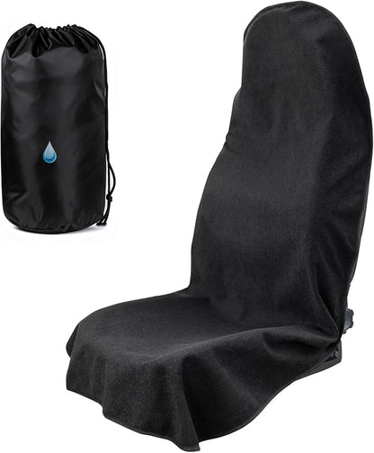 550g Heavy Duty Towel Car Seat Cover, Waterproof Sweat Protector for Post-Gym & Beach, Non-Slip Microfiber Bucket Seat Mat for Sedans SUV Minivans, Machine Washable (Black, 1-Pack)