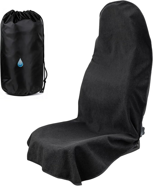 550g Heavy Duty Towel Car Seat Cover, Waterproof Sweat Protector for Post-Gym & Beach, Non-Slip Microfiber Bucket Seat Mat for Sedans SUV Minivans, Machine Washable (Black, 1-Pack)