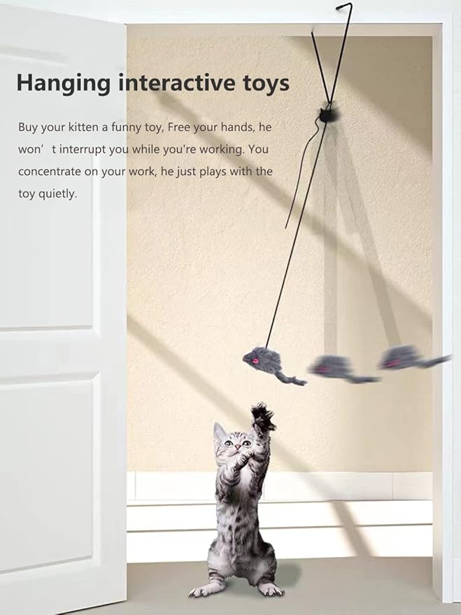Kalimdor Interactive Cat Feather Toys,Retractable Teaser Toy ，Hanging Interactive Toys for Indoor Cats Kitten Play Chase Exercise, Kitten Mental Exercise Toys (2 Pack)