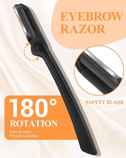 MORGLES Tweezers Set for Men, 10 in 1 Professional Eyebrow Tweezers Kit with Razor, Scissors and Blackhead Remover Tools with Travel Bag, Grooming Beauty Set (Black)