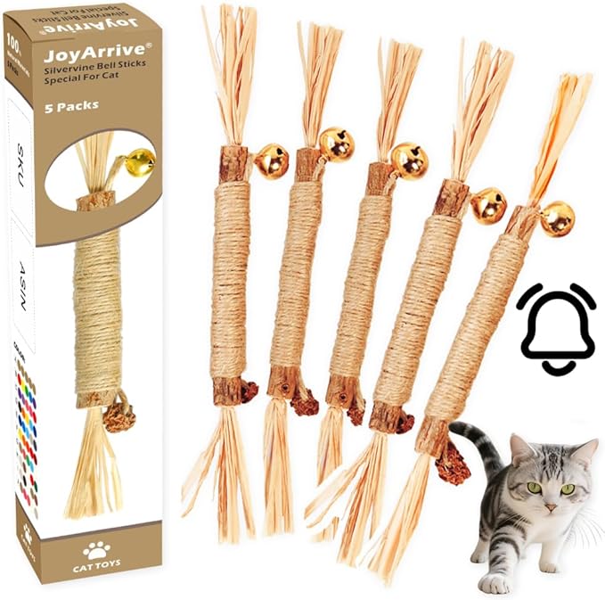 Natural Dried Matatabi Cat Chew Stick with Gall Fruit, Raffia Grass & Bell Cat Ball Toys, Handmade Silvervine Sticks Interactive Catnip Toy for Teething & Entertainment (Size M Color A)