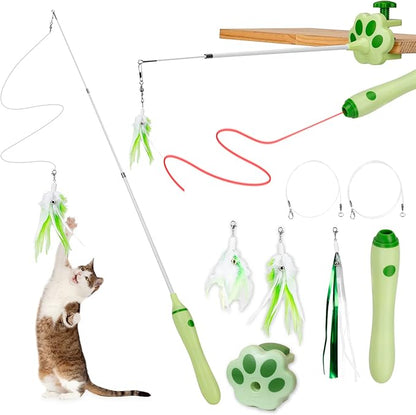 BEBOBLY 3-in-1 Retractable Cat Wand Toy for Indoor Cats Interactive Cat Feather Toys