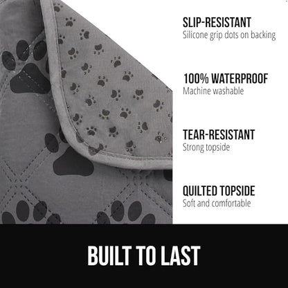GORILLA GRIP Waterproof Dog Blanket, 82x52, Leakproof Couch Cover for Dogs, Silicone Grip Backing, Protects Sofa, Sectional, Bed, Crate, Car & RV, Tear-Resistant Washable Senior Pet Blanket, Gray Paw