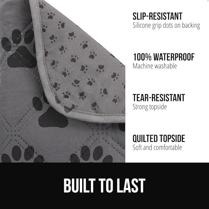 GORILLA GRIP Waterproof Dog Blanket, 82x68, Leakproof Couch Cover for Dogs, Silicone Grip Backing, Protects Sofa, Sectional, Bed, Crate, Car & RV, Tear-Resistant Washable Senior Pet Blanket, Gray Paw