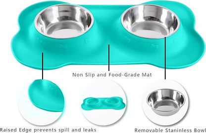 Hubulk Pet Dog Bowls 2 Stainless Steel Dog Bowl with No Spill Non-Skid Silicone Mat + Pet Food Scoop Water and Food Feeder Bowls for Feeding Small Medium Large Dogs Cats Puppies (X-Large, Mint Green)…