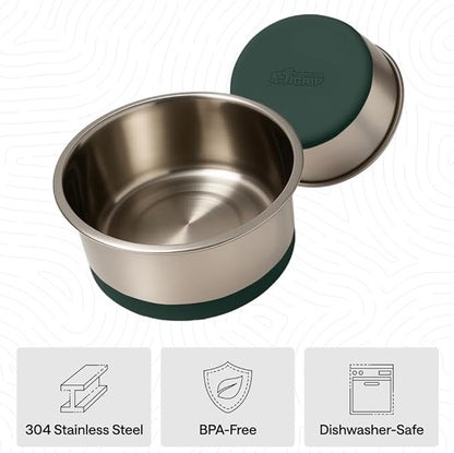 GORILLA GRIP Dog Bowls, Food Grade 304 Stainless Steel, Holds 4 Cups Each (32 fl oz) Food and Water Bowl for Feeding Dogs and Cats, Dishwasher Safe, Rust Resistant, BPA Free Rubber Base Set of 2 Green