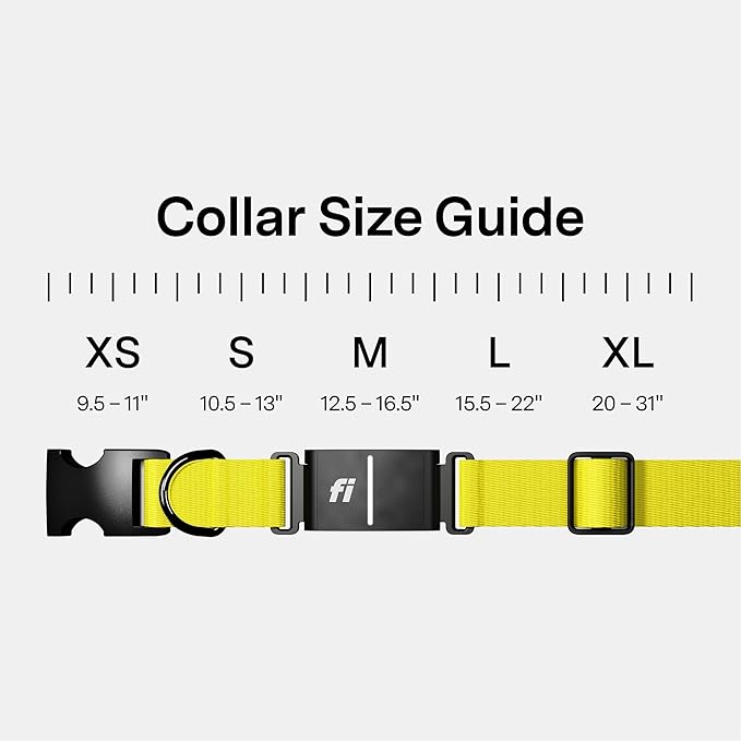 Fi New Series 3+ Smart Dog Tracker Collar [6 Month Membership Included] GPS Tracker for Dogs with Health & Behavior Monitoring, Escape Alerts, Waterproof, LED, Apple Watch Compatible (Yellow, Large)