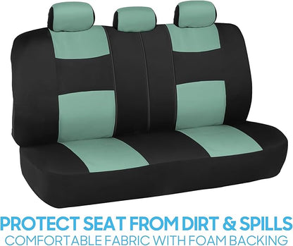 BDK PolyPro Car Seat Covers Full Set in Mint on Black – Front and Rear Split Bench Seat Covers Accessories for Auto Trucks Van SUV,Easy to Install