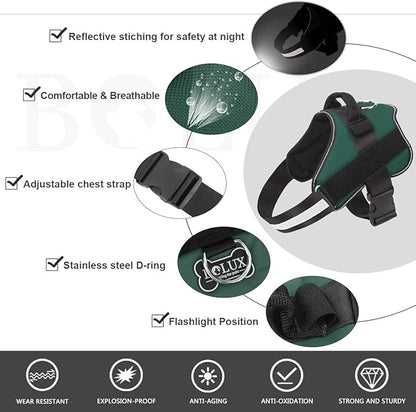 Bolux Dog Harness, No-Pull Reflective Dog Vest, Breathable Adjustable Pet Harness with Handle for Outdoor Walking - No More Pulling, Tugging or Choking (Dark Green, M)