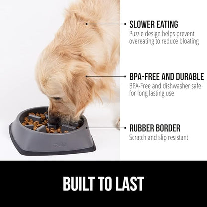 GORILLA GRIP Patented BPA Free Slow Feeder Dog Bowls, Interactive Puzzle Toy for Dogs and Cats Food Training Enrichment, Keeps Pets Busy and Prevents Puppy Overeating, All Breeds, 2 Cup, Gray