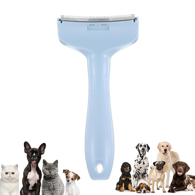 Molain Pet Deshedding Comb,V-Tooth Dog Cat Grooming Brush with Curved Blade Gentle Shedding Tool with Ergonomic Non-Slip Handle for All Coat Types