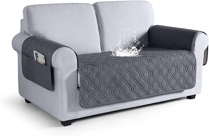 VANSOFY Couch Cover, Waterproof Sofa Covers Washable Slipcover Furniture Protector Couch Seat Covers Non-Slip Couch Cover for Dogs, Pets(Loveseat, Dark Gray)