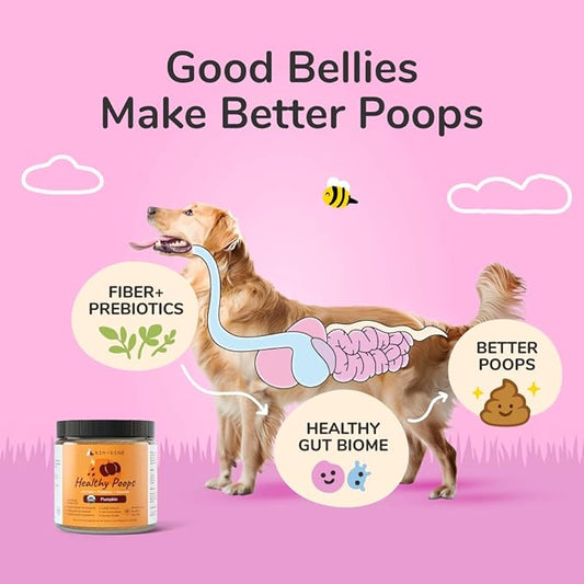 kin+kind Healthy Poops - Organic Pumpkin Powder for Dogs and Cats - Digestive and Probiotic Support w/Prebiotics & Fiber Powder - Cat & Dog Vitamins and Supplements for Sensitive Stomach - 3 x 4 oz