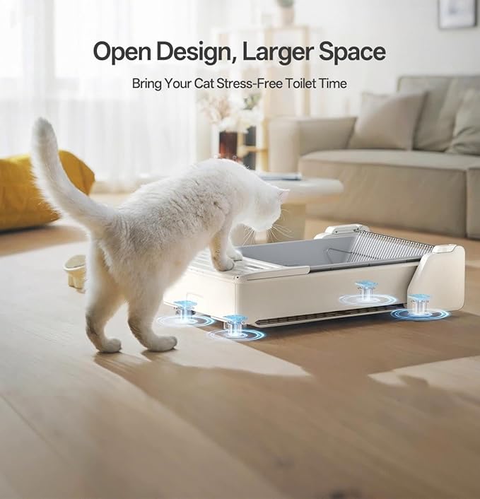UBPET Open Top Automatic Litter Box, Self Cleaning Cat Litter Box with APP Control and Safety Sensor, Dual Rake, Odor Control, Large Capacity for Multiple Cats