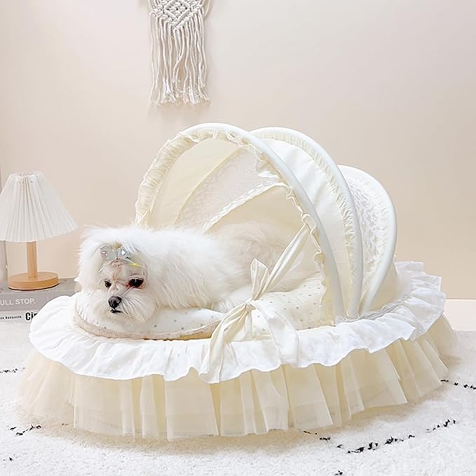 Elegant Pet Bed with Ruffles, Cradle Bed for Small Dogs Puppy Kitten Luxury Bed Sofa (L 25.6''Lx21.7''Wx17.3''Th, Cotton Colorful)