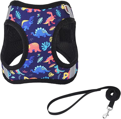 Small Dog Harness Black Dinausor No Pull Step in Vest Harness Mesh Padded Soft Harness for Small Medium Dogs Cats