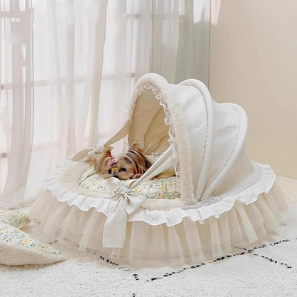 Elegant Pet Bed with Ruffles, Cradle Bed for Small Dogs Puppy Kitten Luxury Bed Sofa (M 21.3''Lx17.7''Wx11.8''Th, Fluffy MintFlr)