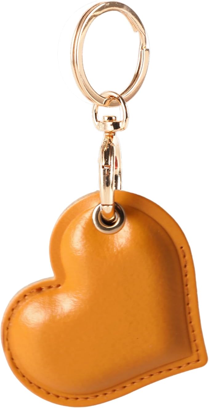 Leather Charm Keychain Holder Case Compatible with AirTag,Cute Protective Heart-Shaped Cover with Luxe Ring Clip,Finder GPS Tracker Case for Wallet Keys,Bag,Pets(Yellow)