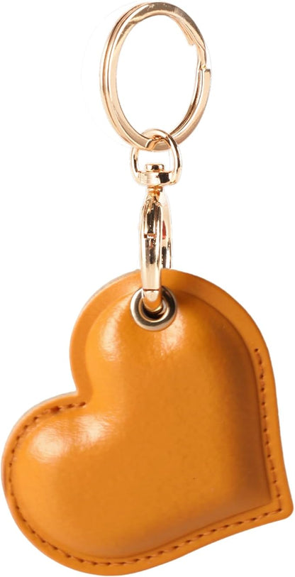 Leather Charm Keychain Holder Case Compatible with AirTag,Cute Protective Heart-Shaped Cover with Luxe Ring Clip,Finder GPS Tracker Case for Wallet Keys,Bag,Pets(Yellow)