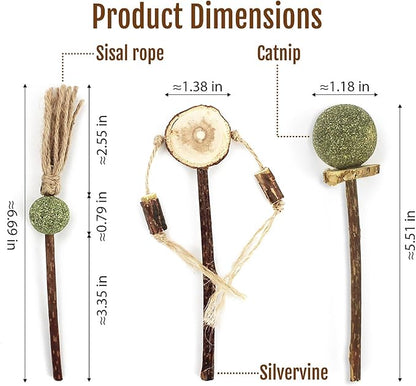 3PCS Natural Catnip Chew Toys | Silvervine & Sisal Rope | Dental Care & Anxiety Relief | Indoor Cats 6+ Months | Teething Kitten Toys
