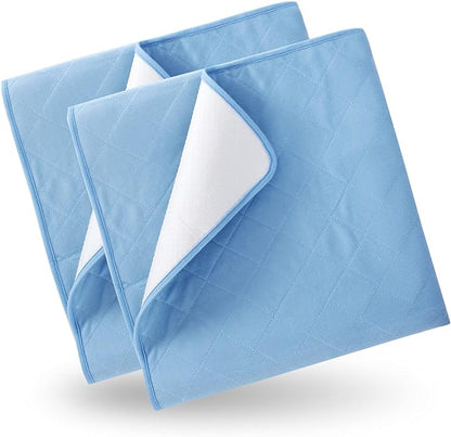 Bed Pads for Incontinence Washable Large (34" × 52"), 2 Pack Reusable Waterproof Bed Underpads with Non-Slip Back for Elderly, Kids, Women or Pets, Blue