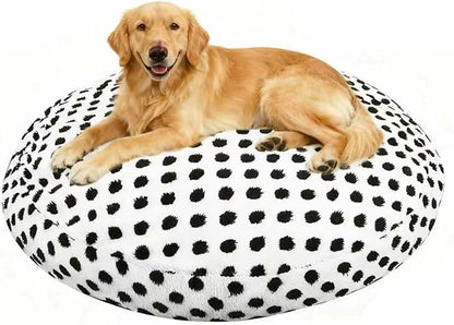 Washable Dog Bed Covers Round Replacement Dog Bed Covers, White 45 Inch Waterproof Sofa Cover with Dot Print Design for Medium & Large Pet Beds, Cover Only