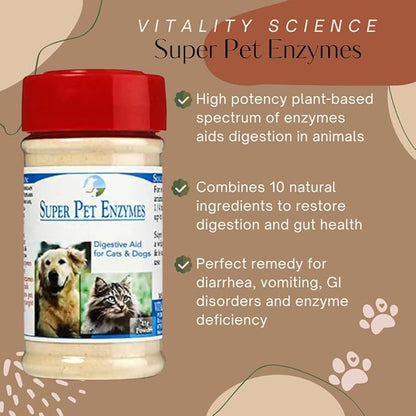 Vitality Science All Natural Super Pet Enzymes for Dogs | Complete Spectrum of Digestive Enzymes | Helps Dog Diarrhea, Constipation, Digestion, Allergy & Immunity (Large, 165g)