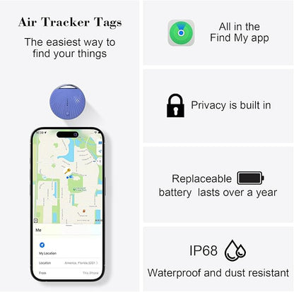 Air Tracker Tag, [MFi Certified] Smart Tag, Pet Bluetooth Tracker for Apple Find My, IP68 Waterproof,Replaceable Battery, Key Finder and Item Locator for Keys, Bags, Pets, Wallet-Blue