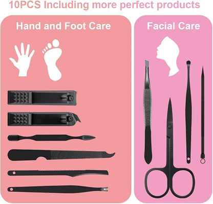 OKOM Professional Nail Clippers Set - 10 PCS Stainless Steel Nail Kit with Travel Case, Tweezers Manicure Set Gift for Men Women