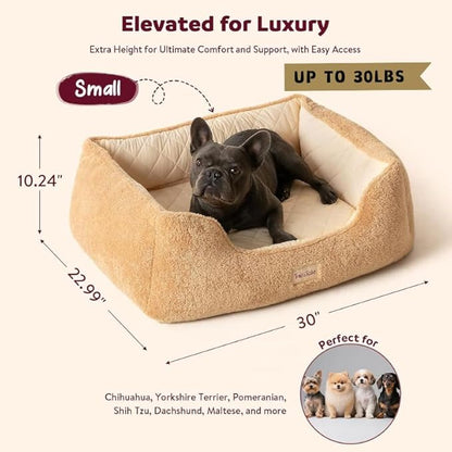 Cooling Orthopedic Dog Bed for Small Dogs & Puppies - Memory Foam for Joint Pain & Arthritis, Pet Bed w/Washable Removable Cover & Waterproof Liner, Dog Couch w/Raised Bolster & Non-Slip Base