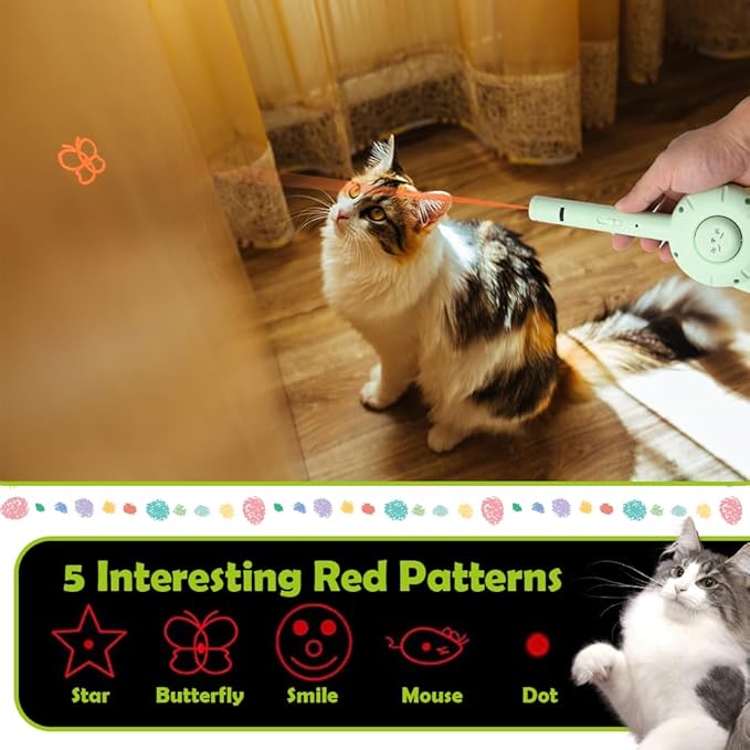 5-in-1 Cat Toy with Laser Pointer, Self-Cleaning Deshedding Brush & Retractable Fishing Pole, Interactive Pet Grooming Comb for Cats & Kittens