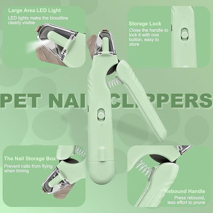 2-in-1 Dog Nail Clippers & Dog Nail Grinder with 2 LED Lights, Ultra-Quiet, Multiple Grinding Methods, USB Rechargeable and Splash Guard for Small, Medium, and Large Dogs & Cats (Green)