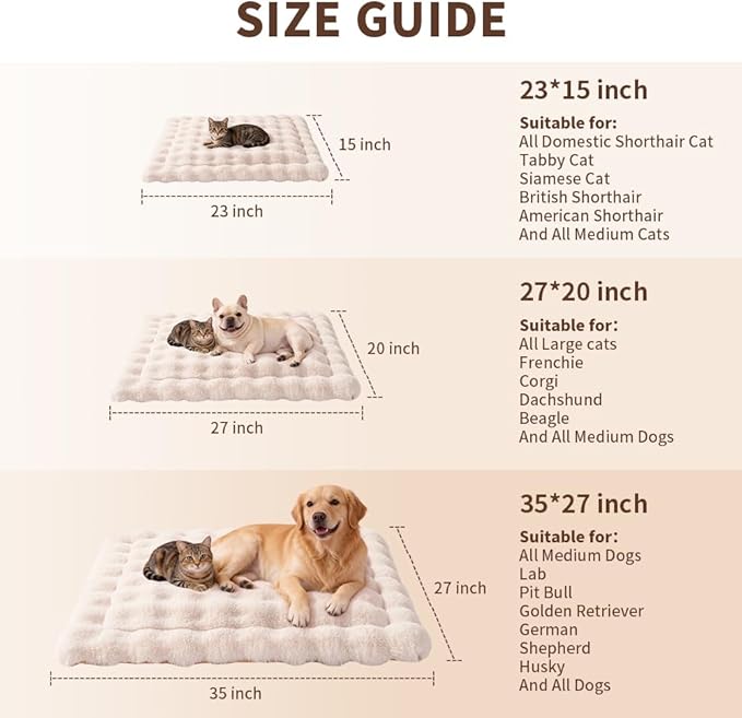 Cat Bed Mat, Soft Plush Faux Fur Kneading Pet Bed, Machine Washable Cat Sleeping Pad for Indoor Cats & Kittens, Non-Slip Fluffy Cat Rug for Couch Sofa Floor, 23x15 Inch White