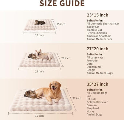 Cat Bed Mat, Soft Plush Faux Fur Kneading Pet Bed, Machine Washable Cat Sleeping Pad for Indoor Cats & Kittens, Non-Slip Fluffy Cat Rug for Couch Sofa Floor, 23x15 Inch White