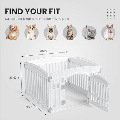 Sweetcrispy Plastic Dog Playpen - 4-Panel 24" Expandable & Durable Pet Fence for Medium Dogs - Indoor & Outdoor Portable Puppy Playpen with Secure Locking Door, White