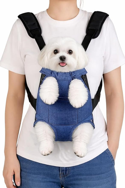 Inspack Dog Backpack Carrier/Cat Carrier, Adjustable Pet Front Carriers Travel Bag for Puppy Dogs, Legs Out, Soft Ventilated Dog Chest Carry Backpacks for Hiking/Camping, 10-16 lbs, Indigo Denim
